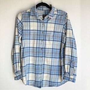 Pendleton | 100% Wool Blue & Cream Flannel Button Down | Large (fits M)